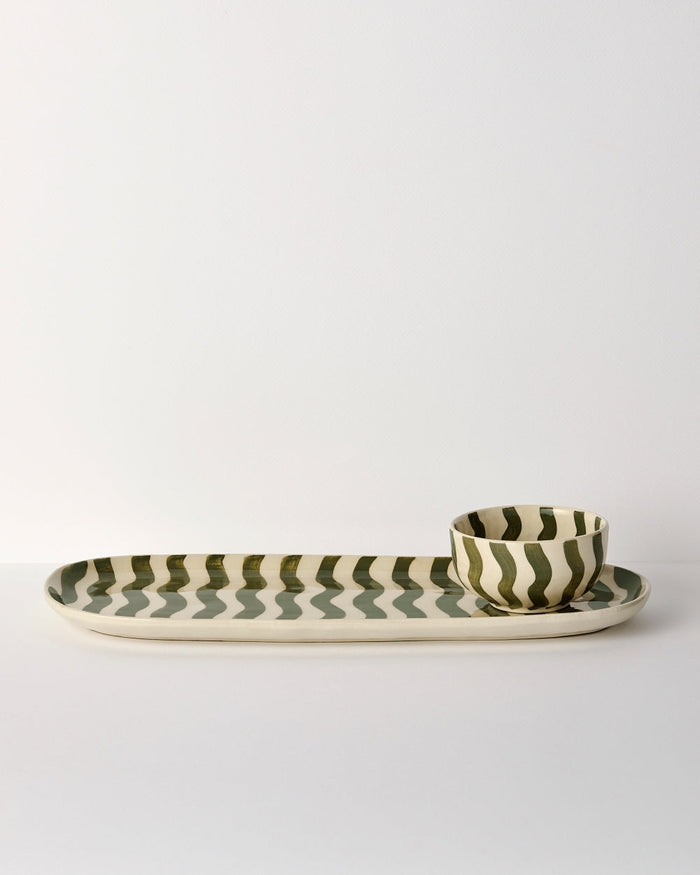 Wave Platter & Bowl Set - Olive